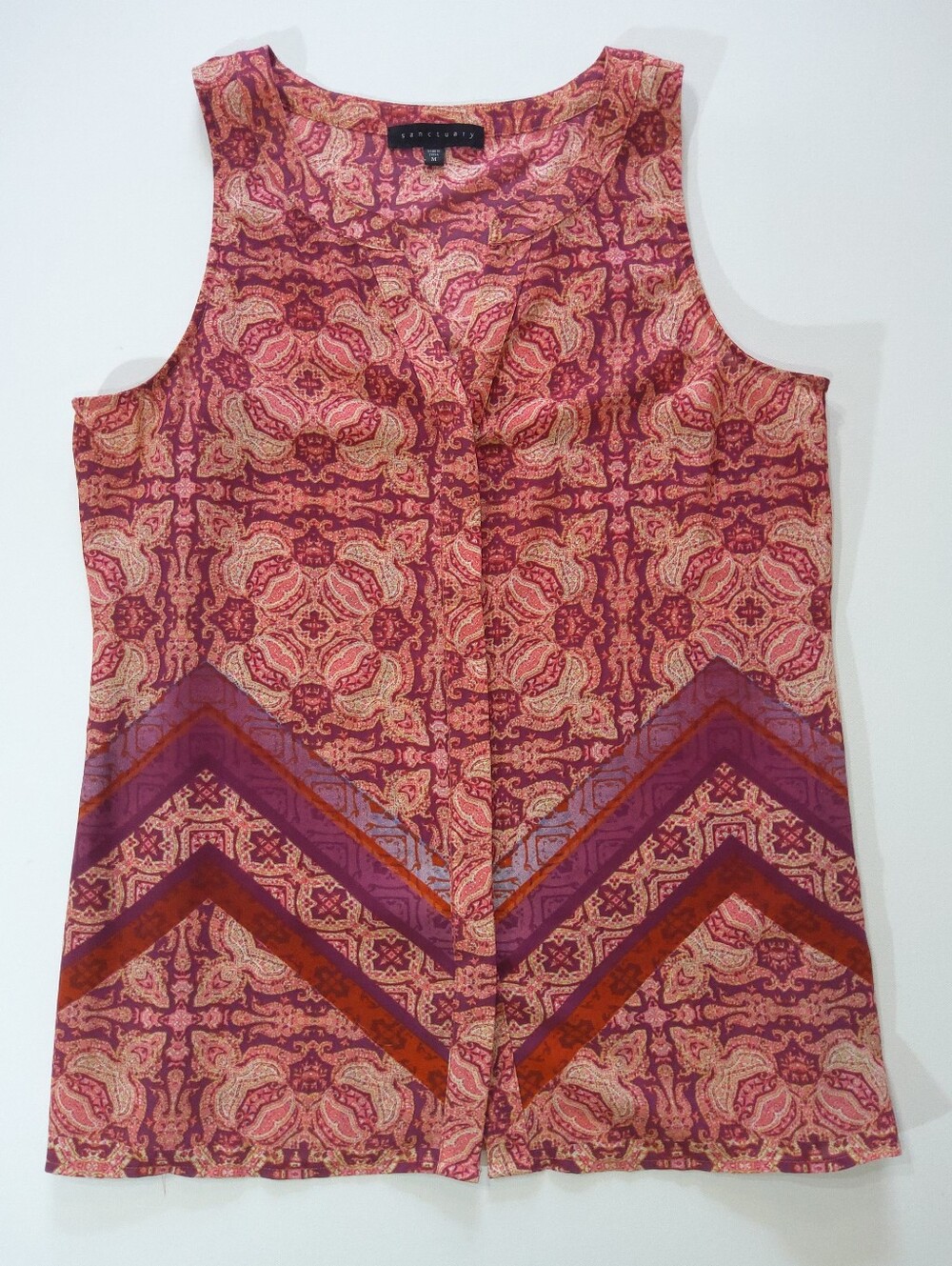 Sanctuary Blouse Womens Medium Orange Red Paisley Chevron‎ Old Money